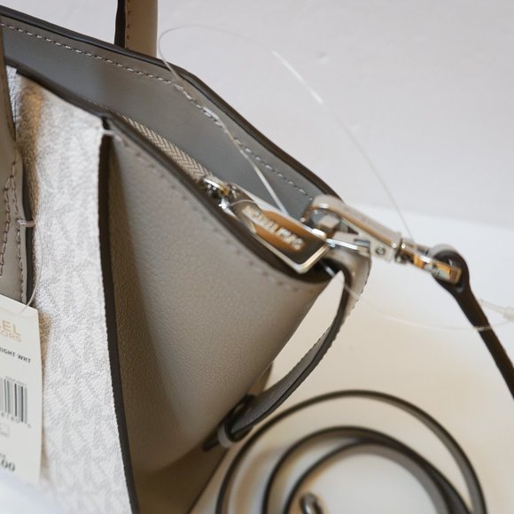 Michael Kors Avril Small Top Zip Satchel Shoulder Bag MK White Grey - Picture 7 of 7